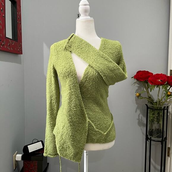 NEW Moda Intl Chenille Wrap Tie Fitted Wool Acrylic Plunge Neck Sweater XS NWOT - Picture 4 of 16